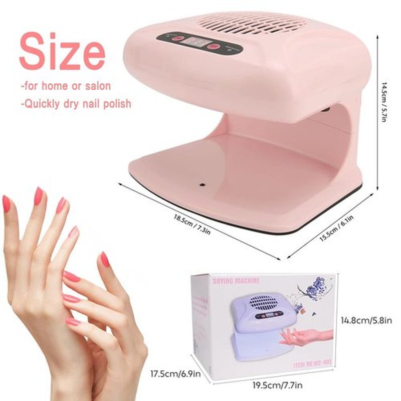 Air Nail Dryer, Pink 300W Infrared Sensor 2 in 1 Automatic Induction Cold Hot Air Nail Polish Drying Fan Wind Blower Dryer for Regular Nail Polish, Home and Salon Use