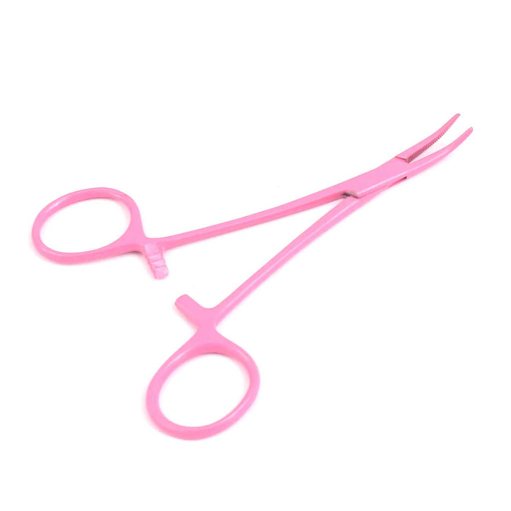AAProTools Lot of 2 Straight & Curved Mosquito Hemostat Forceps Locking Clamps 5" Pink Color Stainless Steel