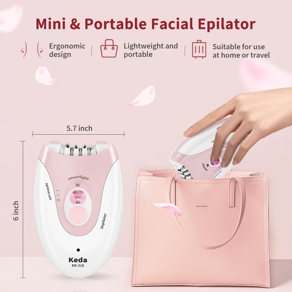 Facial Epilator, Glabours Skin Hair Remover for Women Epilators with LED Light, Two Speed Hair Removal Device, Epilator for Women, Pluxy Facial Hair Removal for Bikini Arm Legs Armpits