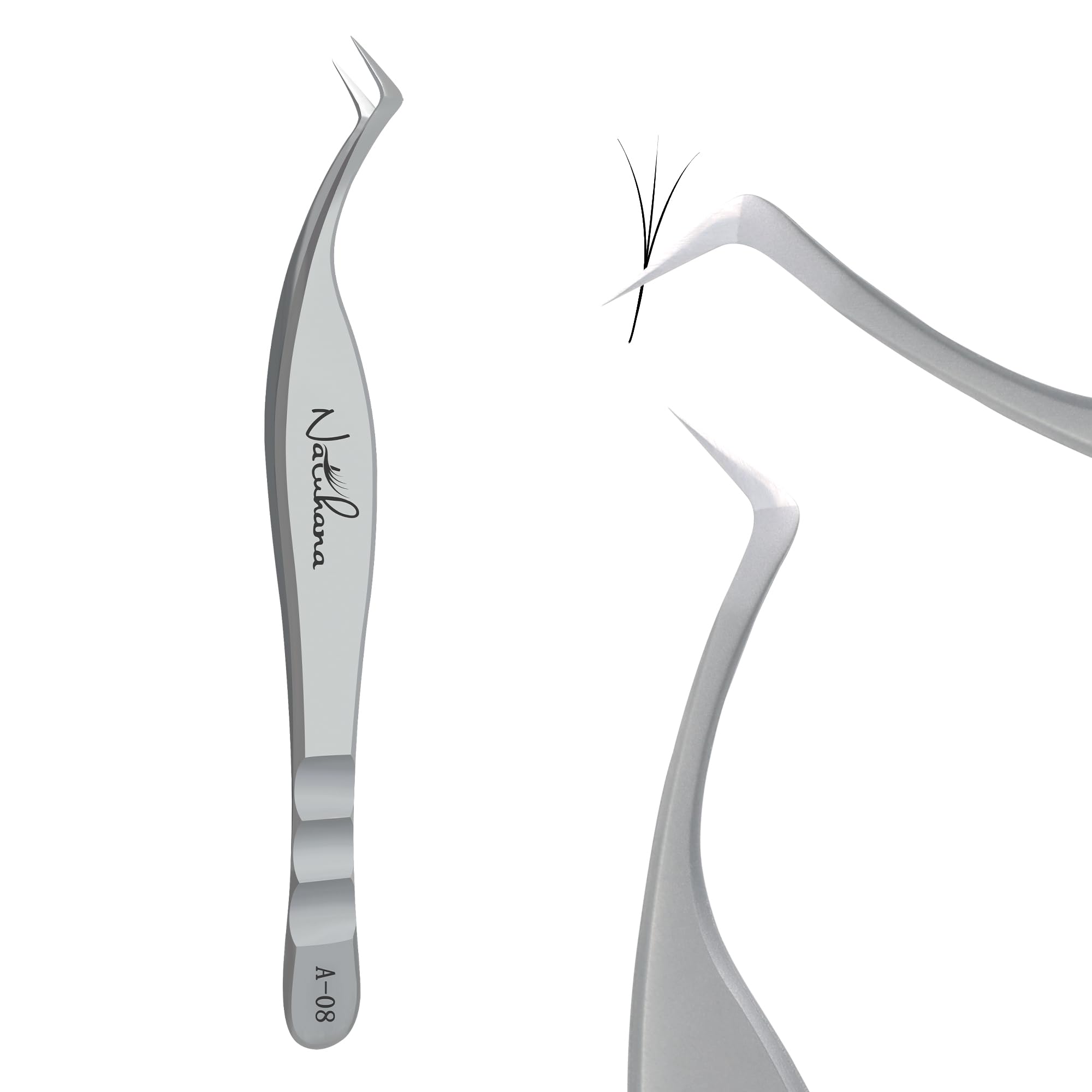 Natuhana High Precision Lash Tweezers for Individual and Volume Eyelash Extensions Pointed Premium Stainless Steel Curved Fiber Tip Professional Isolation Tweezer(Wide-S Curved Tip Tweezer A-08)