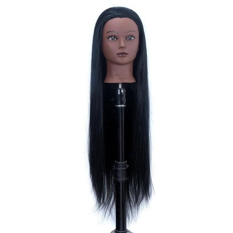Mannequin Head with Hair 26" mannequin doll head styling manikin head Cosmetology Doll Head Multicolored Synthetic Fiber Hair Table Clamp Stand Included)(black YK)