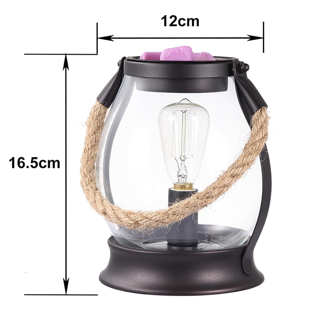 ORJG Electric Wax Melt Warmer, Farmhouse Wax Warmer with Twine Handle & Edison Bulb, Flameless Oil Burner for Scented Wax, Retro Decor Night Light for Home – Ideal Gift for Women Family