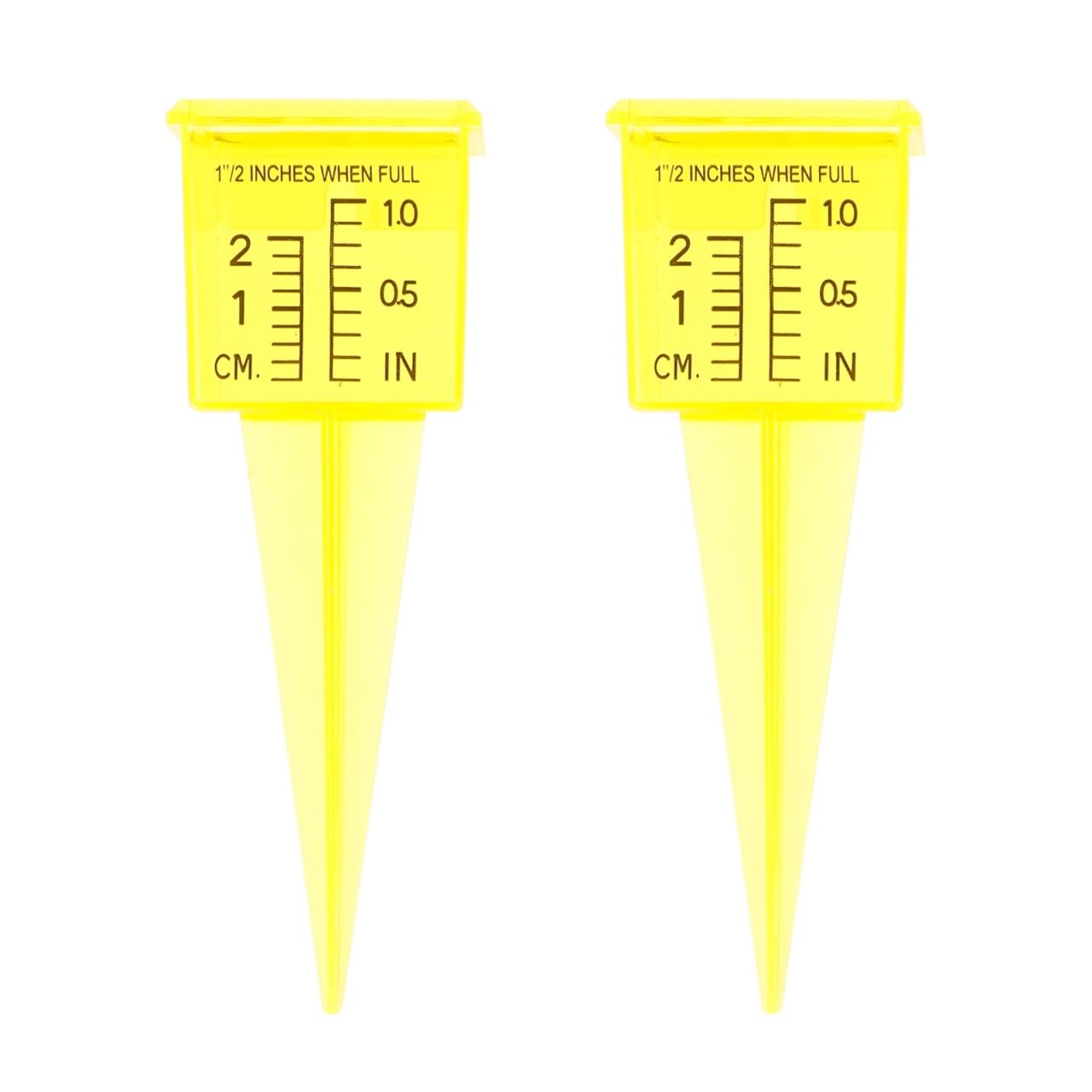 Housoutil 2Pcs Rain Gauge Sprinkler Outdoor, 1.5 Inch Lawn Water Gauge, Measuring Tool for Accurate Rainfall Monitoring, Yellow Precision Measuring Cups for Garden Yard and Grass Watering
