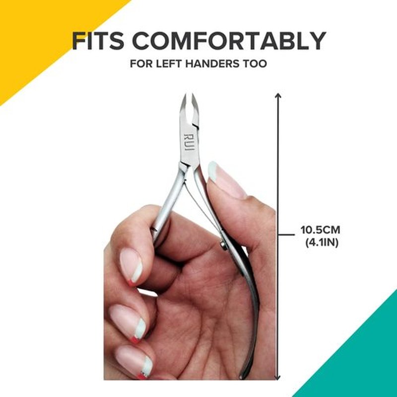 Rui Smiths Ultra-Premium Stainless Steel Cuticle Nippers - Professional Stainless Steel Cuticle Cutters - Spanish Handle, Rounded Box Joint, Matte Chrome Plated - 4mm Jaw, Single Spring