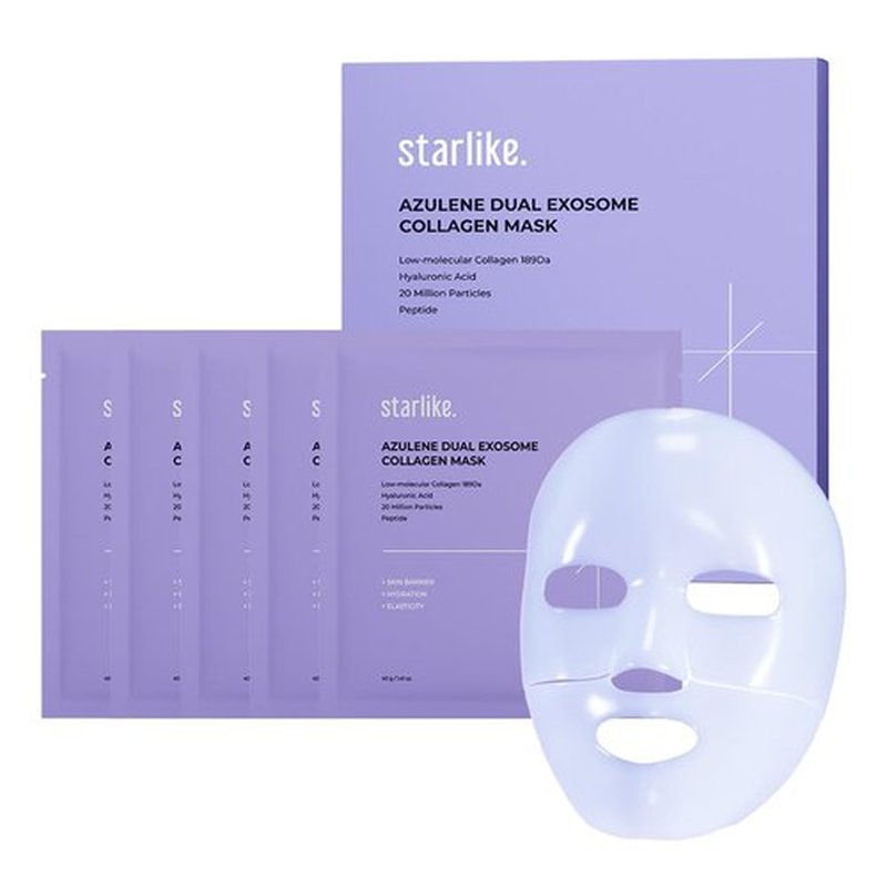 starlike Collagen Hydrogel Face Mask I 5 Sheets (1.41 oz x 5) I Dual Exosome & Azulene I 189Da Ultra-Low Molecular Collagen I Korean Mask Sheet for Deep Hydration, Revitalizing Care & Refreshed Look