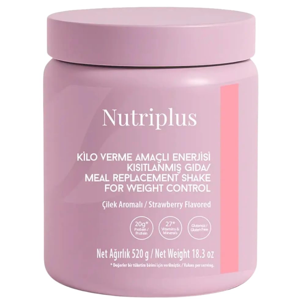 FARMASi Nutriplus Meal Replacement Shake, Plant Based Protein Powder with 27 Vitamins and Minerals, High Fiber Nutrition Drink Mix, Gluten-Free, Low Calorie Weight Control Powder, 18.3 oz, Strawberry