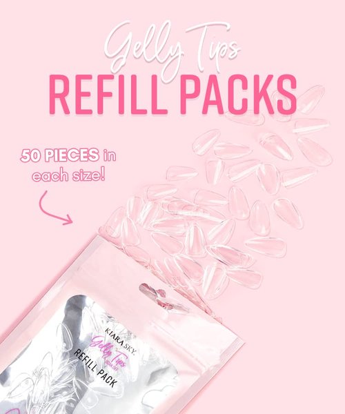 Kiara Sky Gelly Tips Refill Pack - Soak Off Soft Gels - Square Short (Sizes 6, 7, 8, 9)