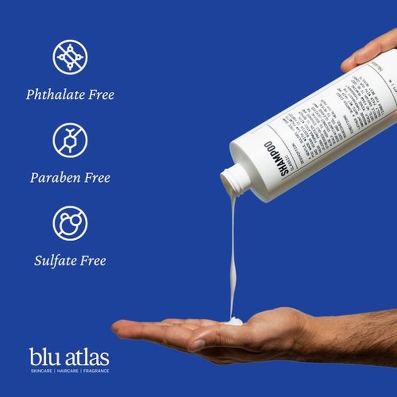 Blu Atlas Men's Natural Shampoo - Organic, Sulfate-Free & Paraben-Free - Deep Cleansing & Hydrating - Classic Bergamot, Sage & Patchouli Scent - 8 oz