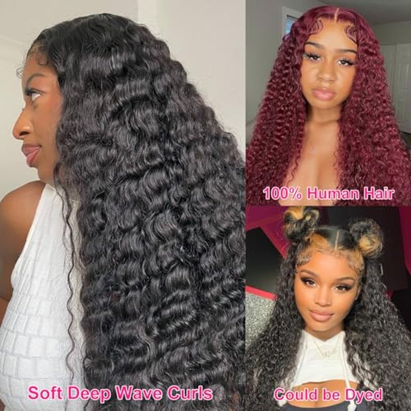 AskWish 30 Inch Lace Front Wig Human Hair Pre Plucked 13x4 Transparent HD Lace Frontal Wigs Human Hair Deep Wave Lace Front Wigs Human Hair 180% Density Curly Wigs for Black Women