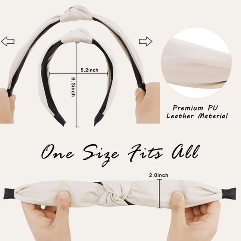 TOBATOBA Leather Headbands for Women, 4Pcs PU Leather Knotted Headband for Women, Top Knot Headband, Diademas Para Mujer De Moda, Neutral Cute Womens Fashion Headband, Hair Accessories for Women Girls