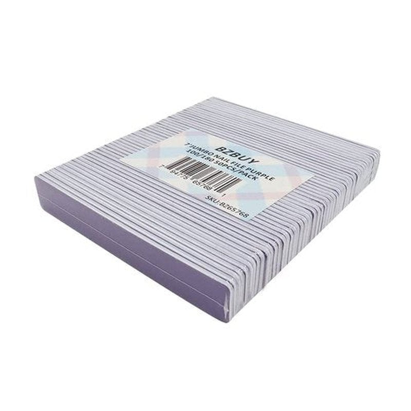 Bzbuy Jumbo Nail File 50 PCS Professional Double Sided 100/180 Grit Nail Files Emery Board Purple Manicure Pedicure Tool and Nail Buffering Files