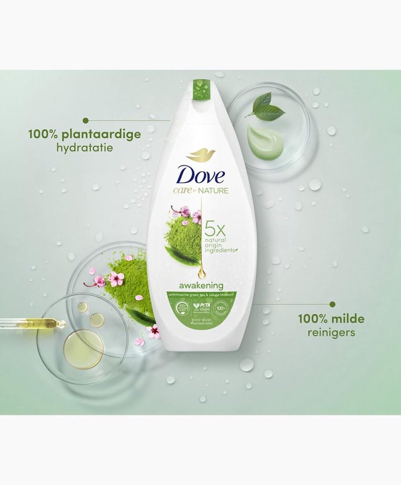 Unilever Dove Care By Nature Awakening Shower Gel, Body wash with Green Tea and Flowers Extract, Natural Origin Ingredients, Clean, Soften, Hydrate Skin, Plant-Based Moisturizers 400ml (13.5 fl oz)