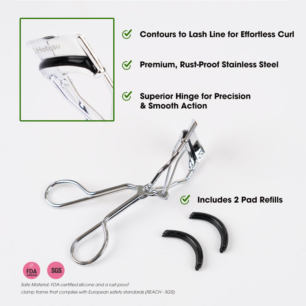 Hotosu Stainless Steel Eyelash Curlers, Lash Curler for Long-Lasting Lift