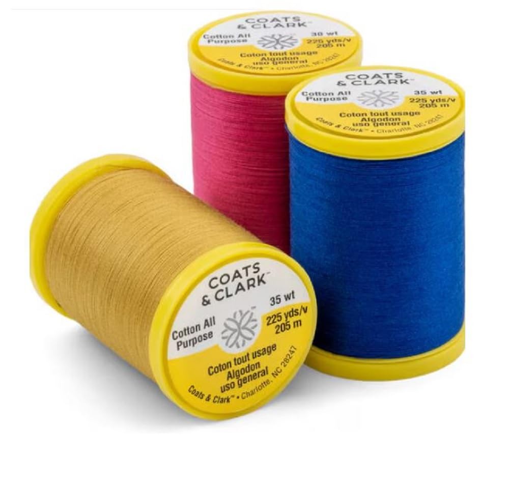 Coats & Clark Cotton All Purpose Sewing Thread 100% Mercerized Cotton 225 Yards Each Spool S970 2 Pack Bundle with 3 Bella's Crafts Needle Threaders (Natural)