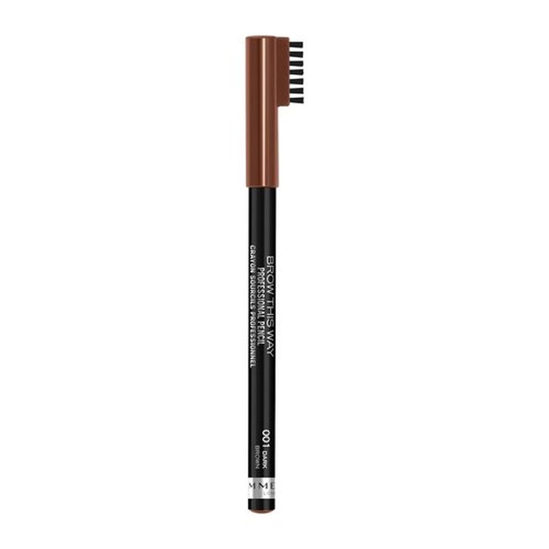 Rimmel London Eyebrow Pencil - Long-Wearing & Highly Pigmented with Built-In Brush | Dark Brown, 0.05oz