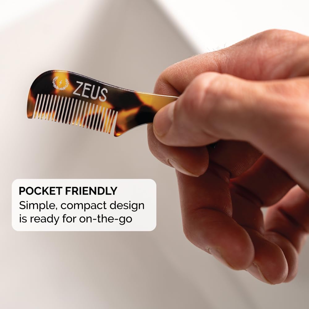 ZEUS Handmade Saw-Cut Mustache Pocket Comb for Men (Tortoiseshell) B12