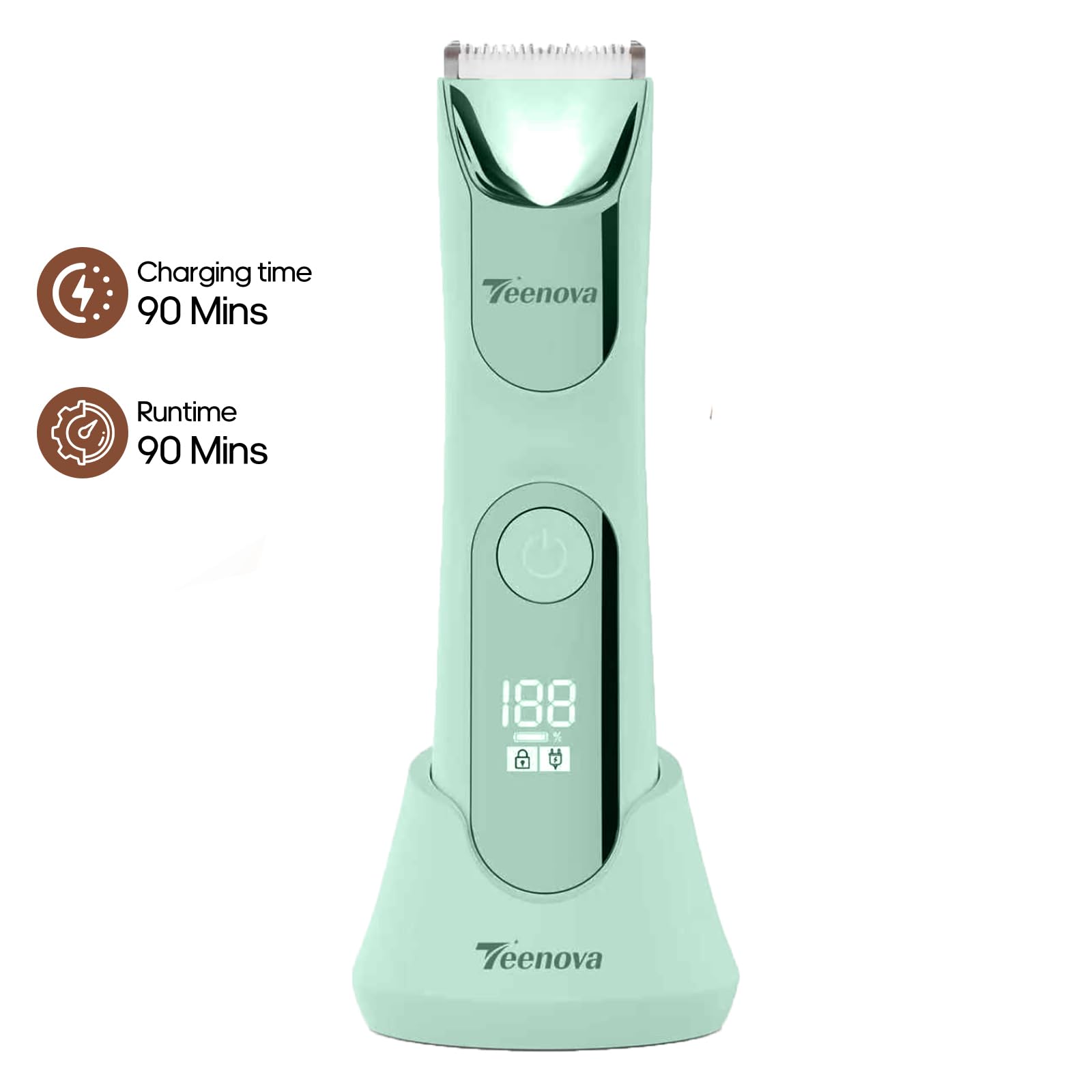 TEENOVA Electric Body Hair Trimmer Shaver, Pubic Trimmer for Men, Bikini Trimmer for Women (Green)