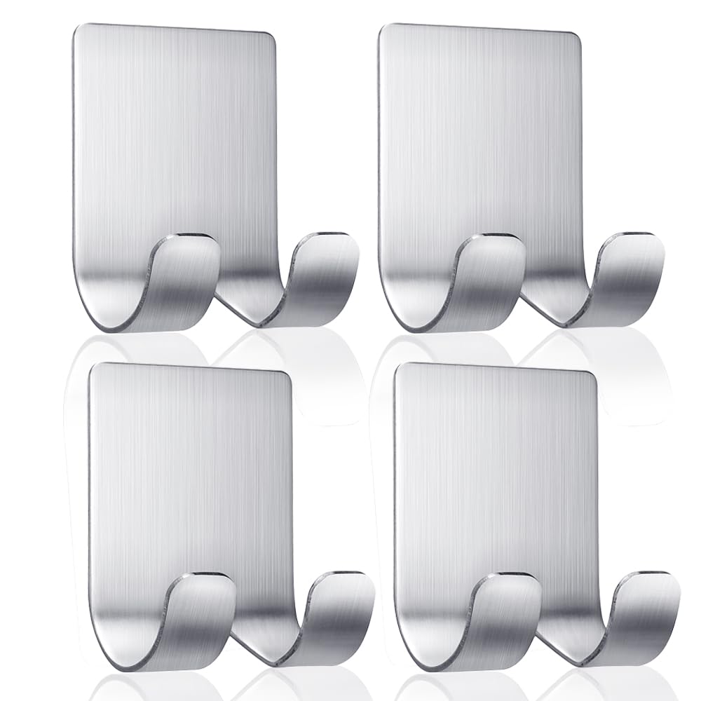 Fotosnow Razor Holder for Shower Shaver Hook Hanger Stand Self Adhesive Stainless Steel Utility Storage Hook Shower Hook for Razor,Bathroom Kitchen Organizer-4 Packs