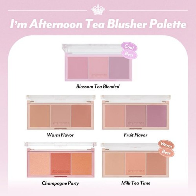 I'M MEME Blusher Palette - Afternoon Tea_Blossom Tea | Soft Pink, Peach, Lavender, 3 Shades Palette, Matte Powder, Face & Cheeks, For All Skin Tones, Powdery Finish, Lightweight Formula, 0.4 Oz