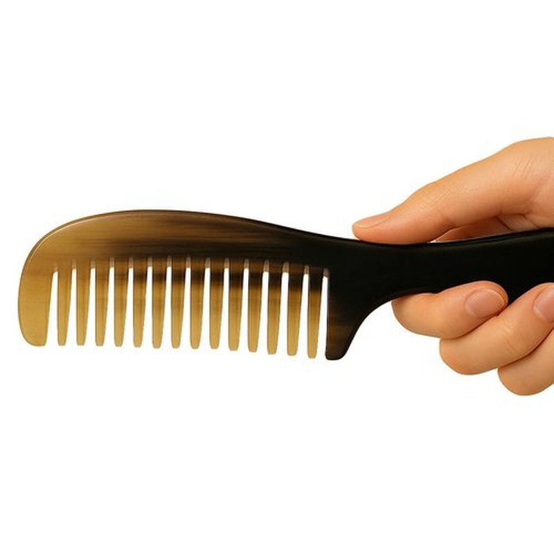 Natural Buffalo Horn Wide Tooth Comb 8 inch – Handcrafted Anti-Static Detangling Comb for Hair & Beard Grooming, Natural Marbled Horn Pattern