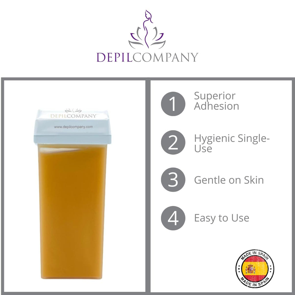 Depilcompany Roll-On Honey Wax | Warm Roll-On Depilatory Wax for Smooth Hair Removal | Soft Wax | Single-Use | Hygienic | Made in Spain | 3.53 oz (3 PCS)