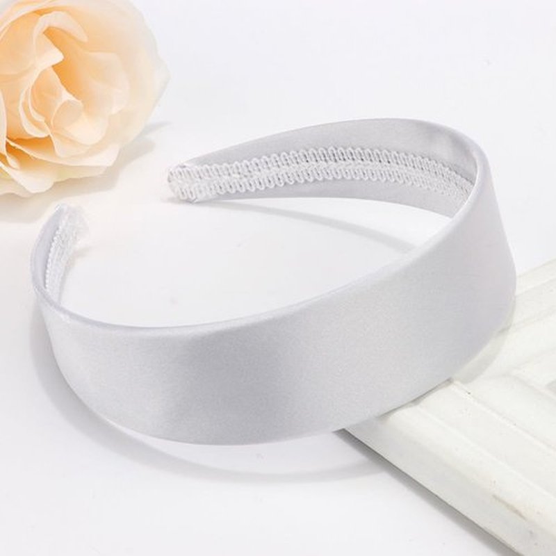 AHONEY White Headband for Women Girls Satin Silk Headband Non Slip 1.57" Wide Plain Head Band Solid Hair Band DIY Halloween Holiday Fasion Hair Accessories Gifts