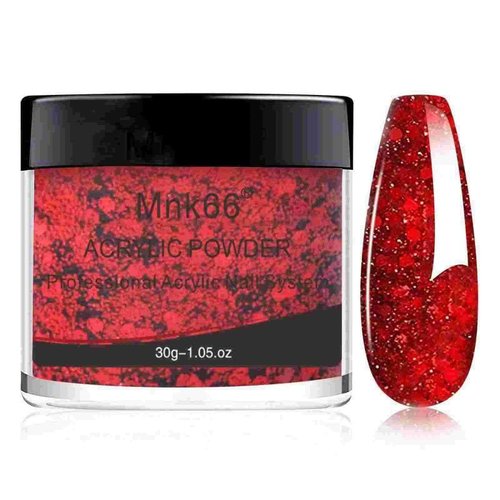 Mnk66 Acrylic Powder Professional Sparkly Golden Red Glitter Acrylic Nail Powder for Nail Extension, French Nail Art 3D Flowers, Nail Carving, Beginner (YSJF018-30g)