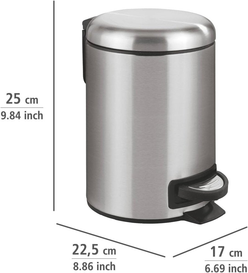 WENKO Stainless Steel Small Trash Can - Pedal-Operated Bathroom Bin with Removable Inner Bucket | 0.79 Gal, Silver