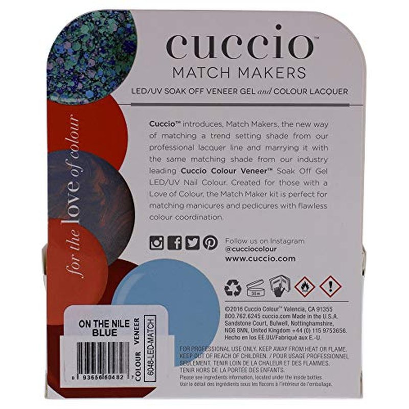 Cuccio Matchmaker - Colour Nail Lacquer & Veneer Gel Polish - On The Nile Blue - For Manicures & Pedicures, Full Coverage - Long Lasting, High Shine - Cruelty, Formaldehyde & Toluene Free - 2 pc (I0098368)