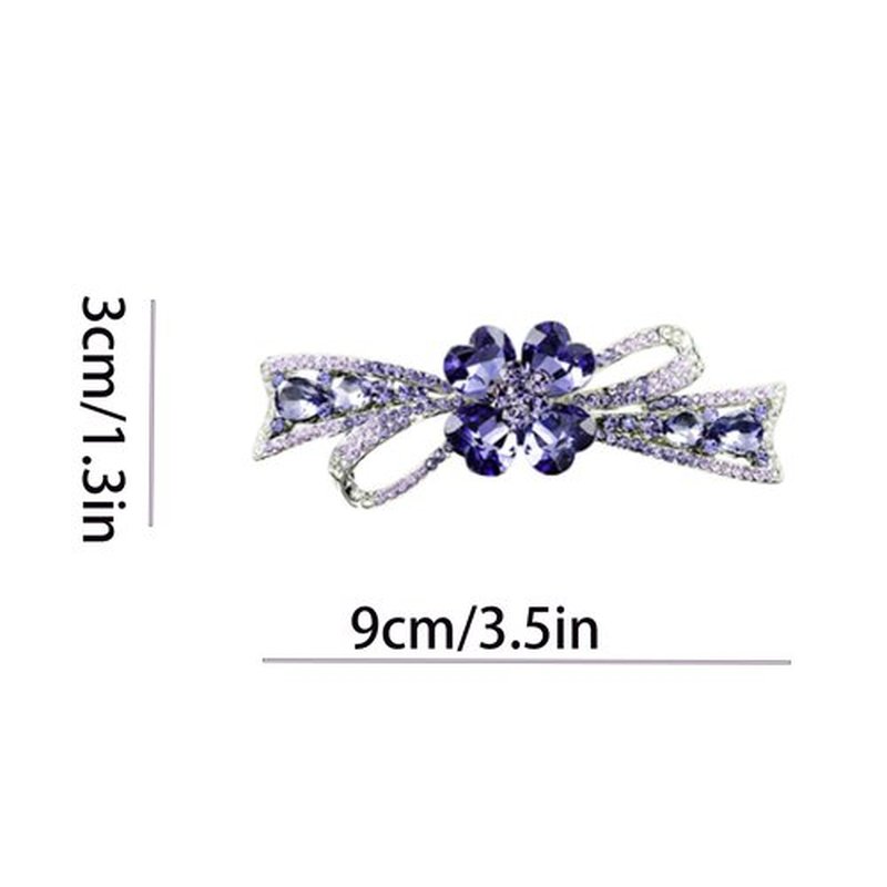 Siluannan Crystal Flower Hair Barrette, Purple Rhinestone Bow Design, Silver Metal Hair Clip with Gift Box and hair accessories for women or hair barrettes for women.