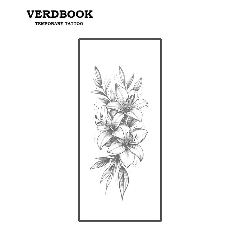 VERDBOOK Waterproof Temporary Tattoos: 2-Sheet Tattoo Kit with Realistic Body Stickers, Semi-Permanent Tattoos for Adults Lasting 7-15 Days – Safe for Men & Women, Lily Tower