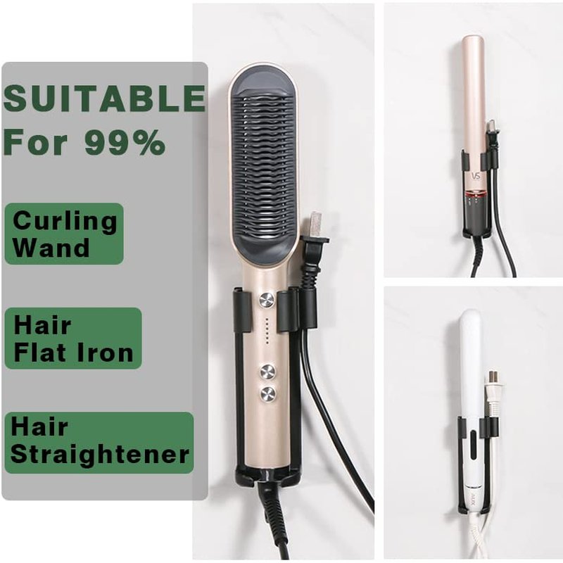 Wall Mount Holder for Hair Styling Tools - Aluminum Alloy Storage Rack for Curling Irons, Straighteners & Multi-Styler Attachments - No Drill Adhesive or Screw Mount (Black)