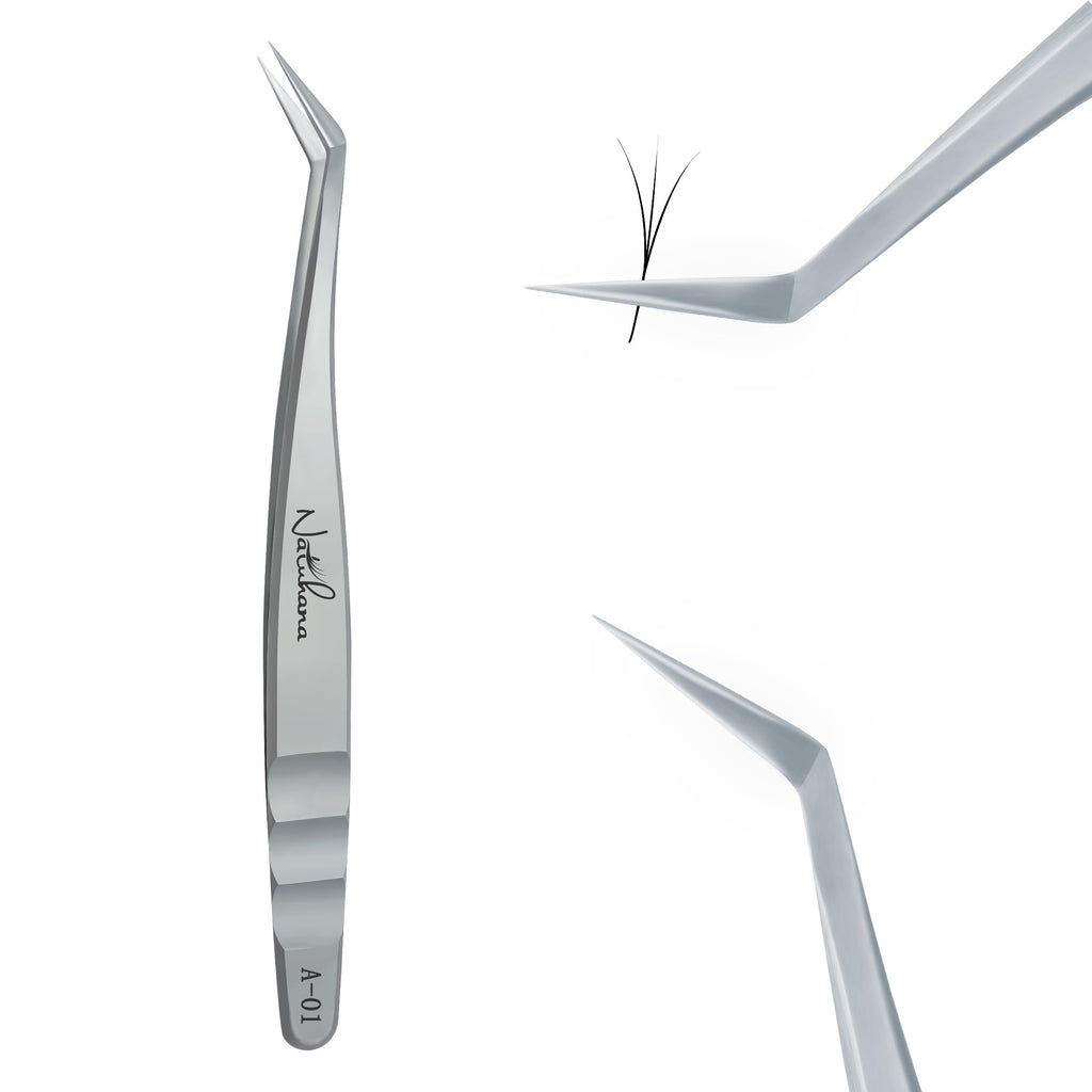 Natuhana High Precision Lash Tweezers for Individual and Volume Eyelash Extensions Pointed Premium Stainless Steel Curved Fiber Tip Professional Isolation Tweezer(Dolphin Tweezer A-02)