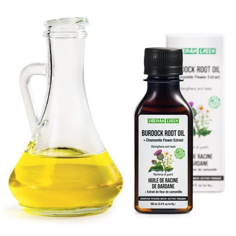 Siberian Green Burdock Oil with Chamomile Extract – 100ml Burdock Root Oil for Hair Growth, Hair Thinning and Loss – Pure and Natural Siberian Herbs – Strengthening and Healing Hair Care