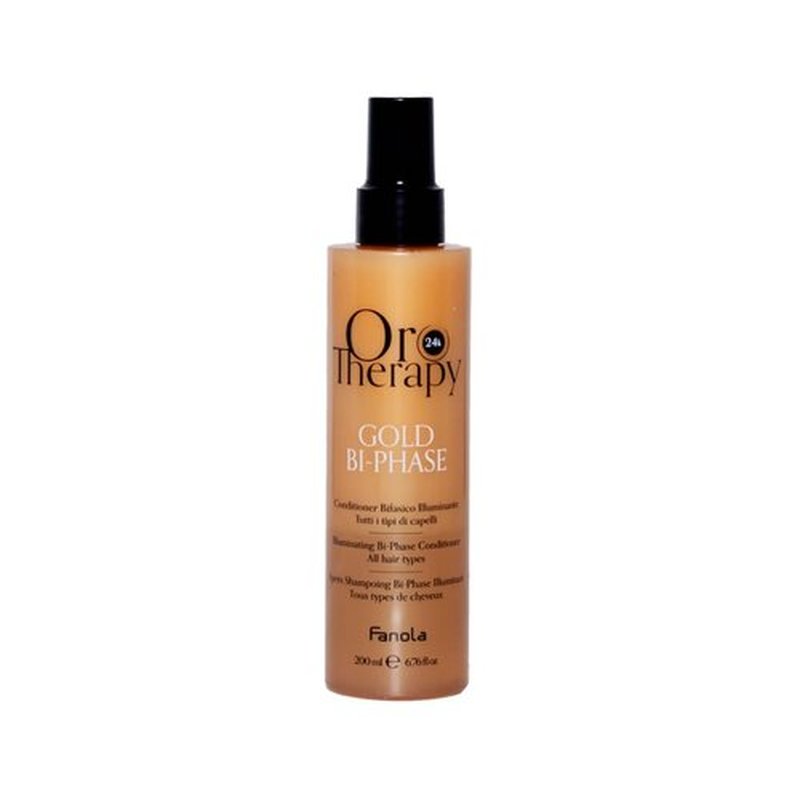 Fanola Oro Therapy Bi-Phase Leave-In Conditioner Spray - Illuminating Argan Oil & Keratin Detangler - 6.76 Fl Oz
