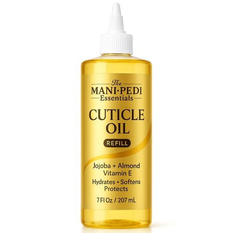 Professional Cuticle Oil Refill/Bulk Pack with special nozzle for easy refilling - 7 Fl Oz. Enriched with Jojoba Oil, Vitamin E & Sweet Almond Oil. Manicurist's Choice for Nourished Nails & Cuticles
