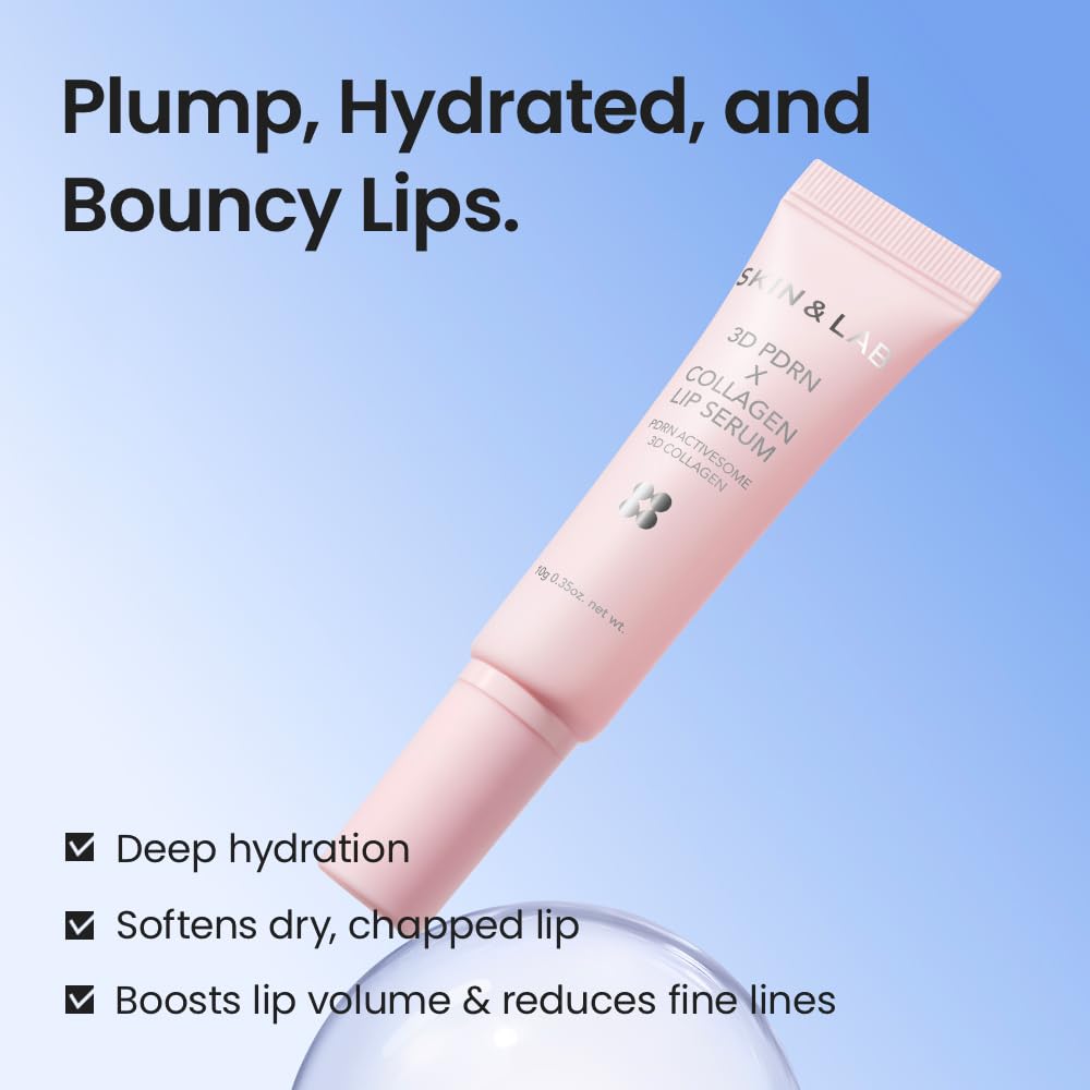 [SKIN&LAB] 3D PDRN X Collagen Lip Serum, Contains PDRN, Bakuchiol, Collagen, Plumping Effect, Smooth & Bouncy Lips, Deep Hydration, Mothers day, gift for mom – 0.35 fl. oz
