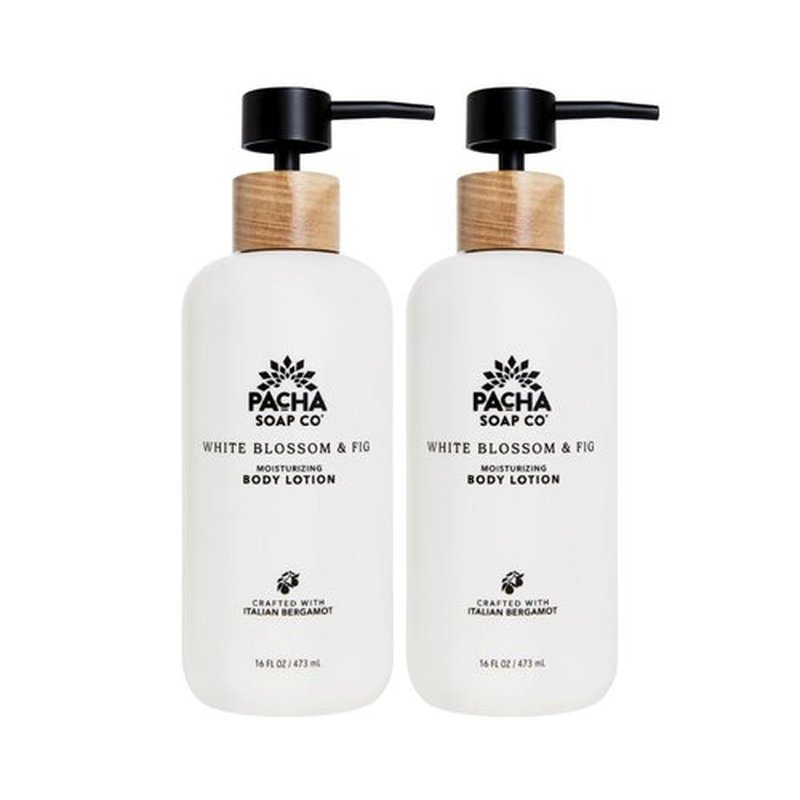 Pacha Soap Co. Body Lotion - White Blossom & Fig, Hydrating & Nourishing Formula with Clean Ingredients and Essential Oils, Dye Free, SLS Free, Paraben Free, Made in the USA, 2-Pack (16 fl oz Each)