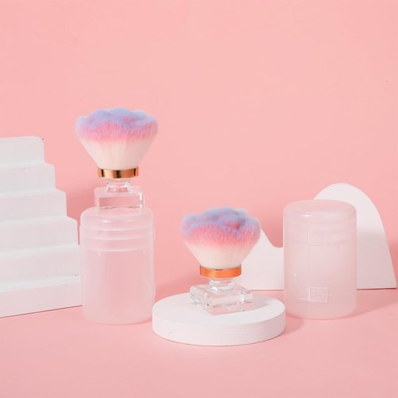 Ptwola 2 Pcs Nail Dust Brush Nail Art Dust Powder Remover Brush Soft Kabuki Cleaner Brush Nail Supplies for Acrylic Application and Makeup (Pink Rose Design)