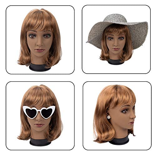 BHD BEAUTY Bald Mannequin Head Brown Female Professional Cosmetology for Wig Making, Display wigs, eyeglasses, hairs with T pins 23''