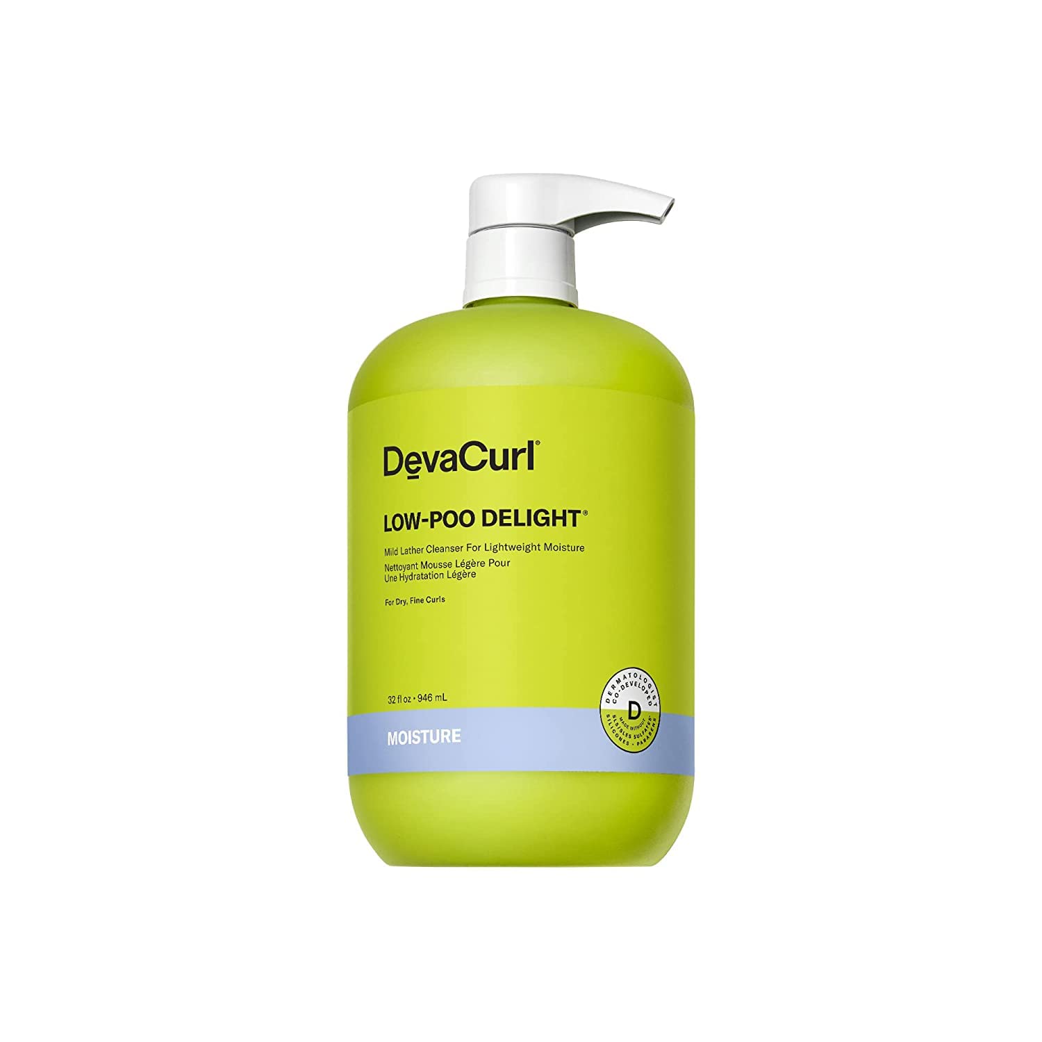 DevaCurl Low-Poo Delight Mild Lather Cleanser for Lightweight Moisture, Green Oasis, 32 fl. oz.