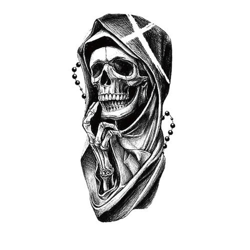 Halloween Temporary Tattoos 4-Sheet Skull Full Sleeve Tattoos and 4-Sheet Fake Skull Half Arm Tattoo Stickers