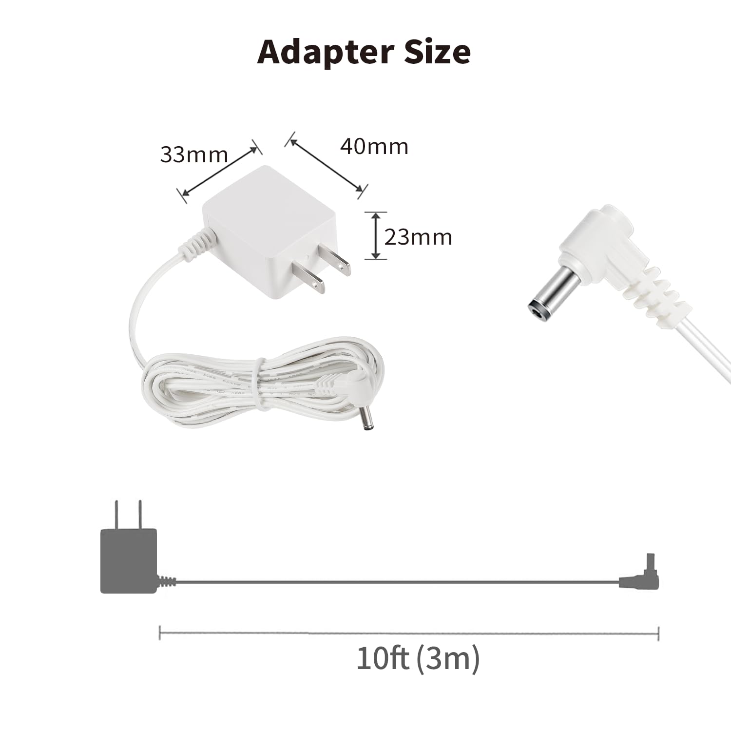 Tonton 10FT Replacement Power Cord Adapter Compatible with Infant-Optics DXR-8 / DXR-8 Pro Baby Camera Official Charger Just for Camera Unit (Not Compatible with Monitor Unit)