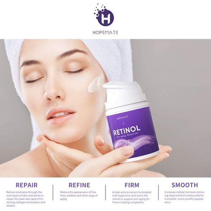 HOPEMATE Retinol Cream, Anti-Aging Moisturizer Cream 2.5% for Face and Eye Care, Anti-Wrinkle Essence with Hyaluronic Acid, Vitamin E and Green Tea, Day and Night Cream, 1.7 Fl.Oz, 50ml