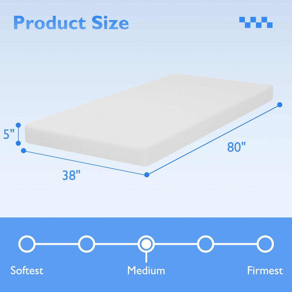 FDW 5 Inch Twin XL Mattress - Medium Firm Gel Memory Foam | CertiPUR-US Certified | Pressure Relief & Cooling Cover