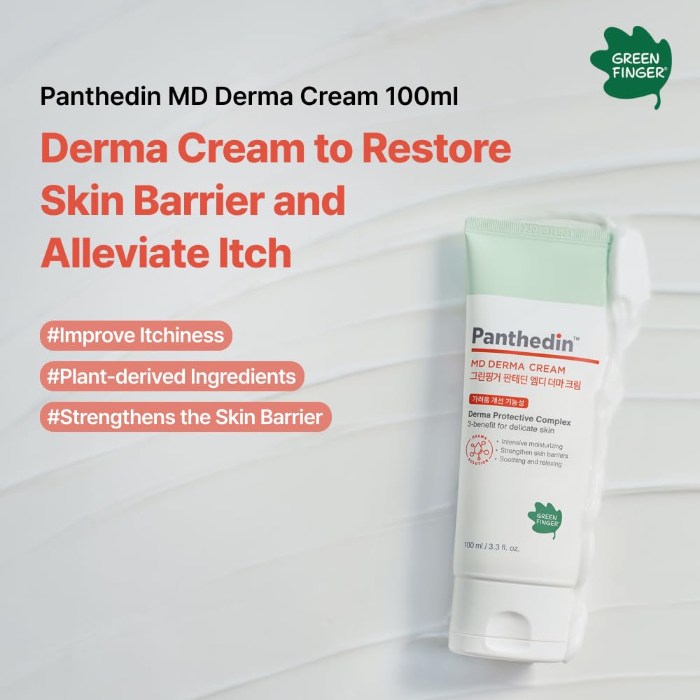 GREEN FINGER Panthedin MD Derma Cream 3.4 Fl Oz, Hyaluronic acid Ceramide Vitamin Squalane Baby Face Body Moisturizer, Skin Barrier Repair Moisturizing Cream for Sensitive Itch Skin, Korean Skincare