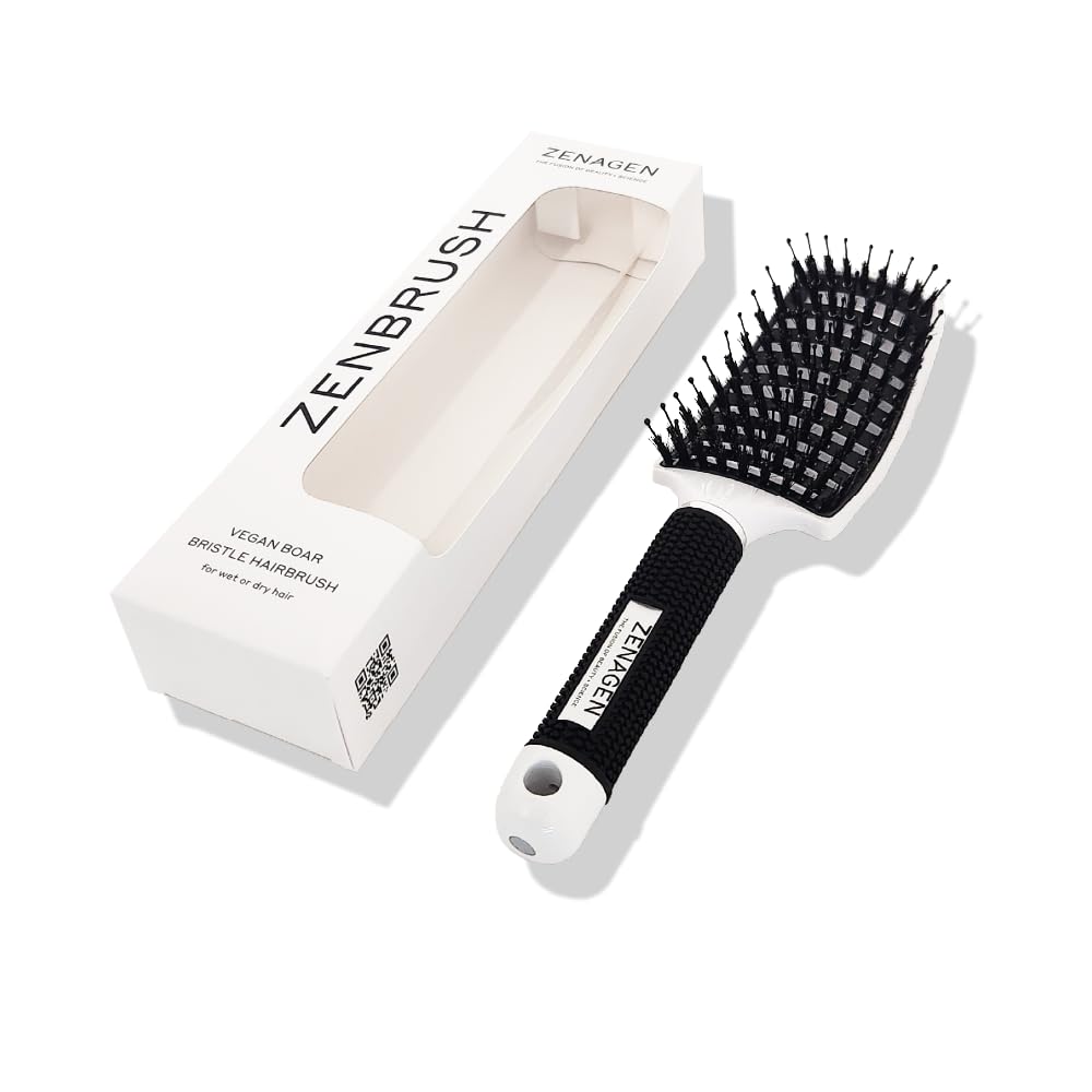 ZENAGEN Zen Brush (White) | Gently Detangles Hair, Reduces Breakage, Enhances Scalp Stimulation, Lightweight Ergonomic Design, All Hair Types 1 ea