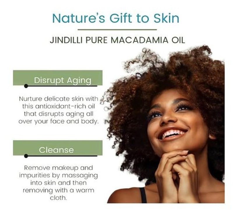 Jindilli Pure Macadamia Oil-Australian Cold-Pressed Refined, Filtered, All-Natural, Cruelty-Free-Travel Moisturizer for Hair, Skin, Nails, Massag-Sensitive Skin, Eczema, Rosacea and Psoriasis-3.4 oz