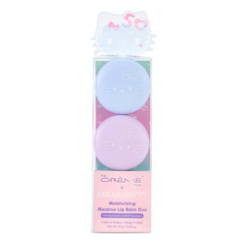 The Crème Shop x Hello Kitty Plumping Moisturizing Macaron Lip Balm, Hydrating Korean Lip Balm, 50th Year Anniversary Limited Edition Duo Lip Moisturizer in Cool Mint & Acai Berry, Korean Skin Care