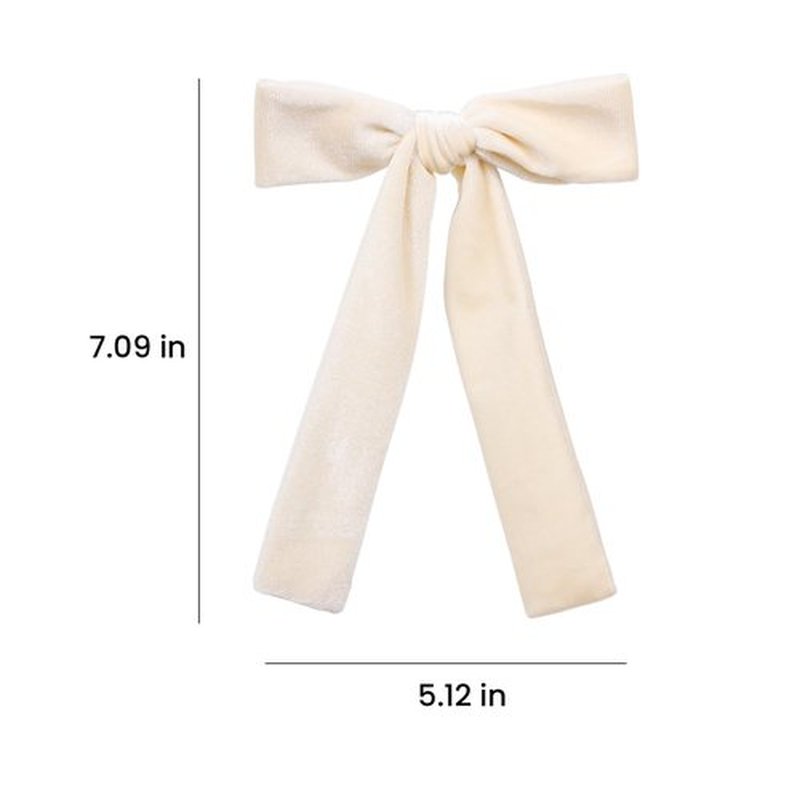 5" Velvet Ribbon Hair Bows for Girls Women Cream White Velvet Long Tail Ponytail Bowknot Alligator Clips Toddler Teens Baby Kids Fall Wedding Pageant 1st Communion Dress Accessory Gift